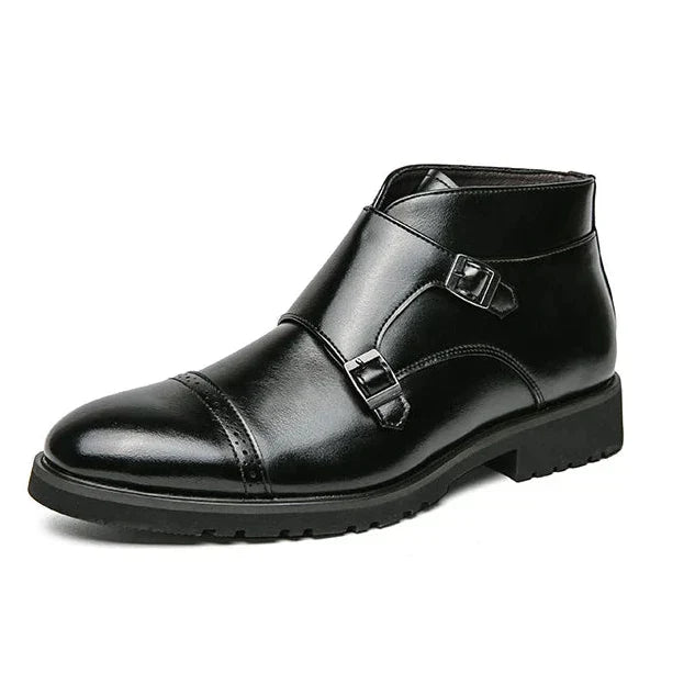 Darell Leder-Doppelmonk-Stiefel mit Riemen